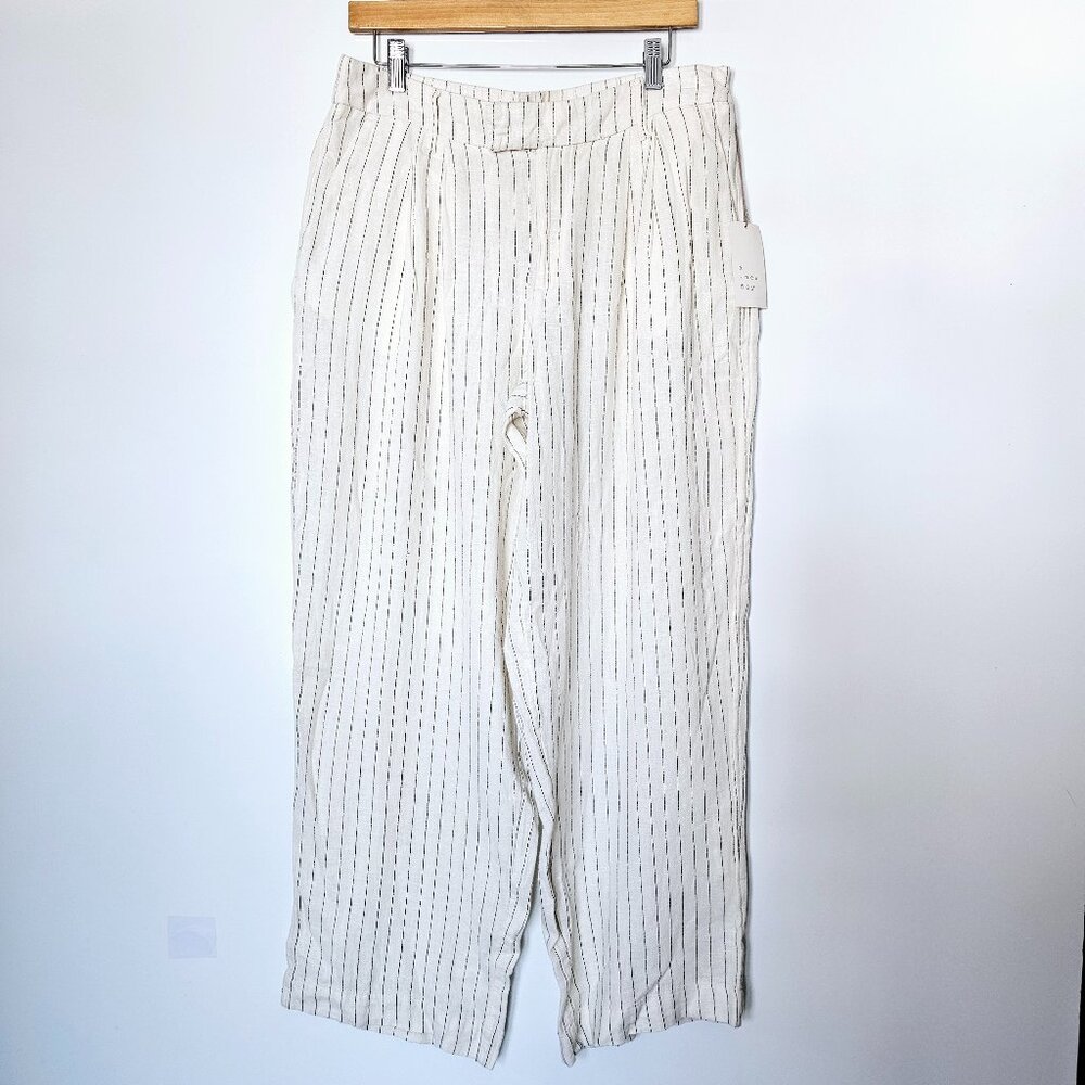 NWT a new day Cream Black Pinstripe Wide Leg Linen Blend Pants Office wear 10